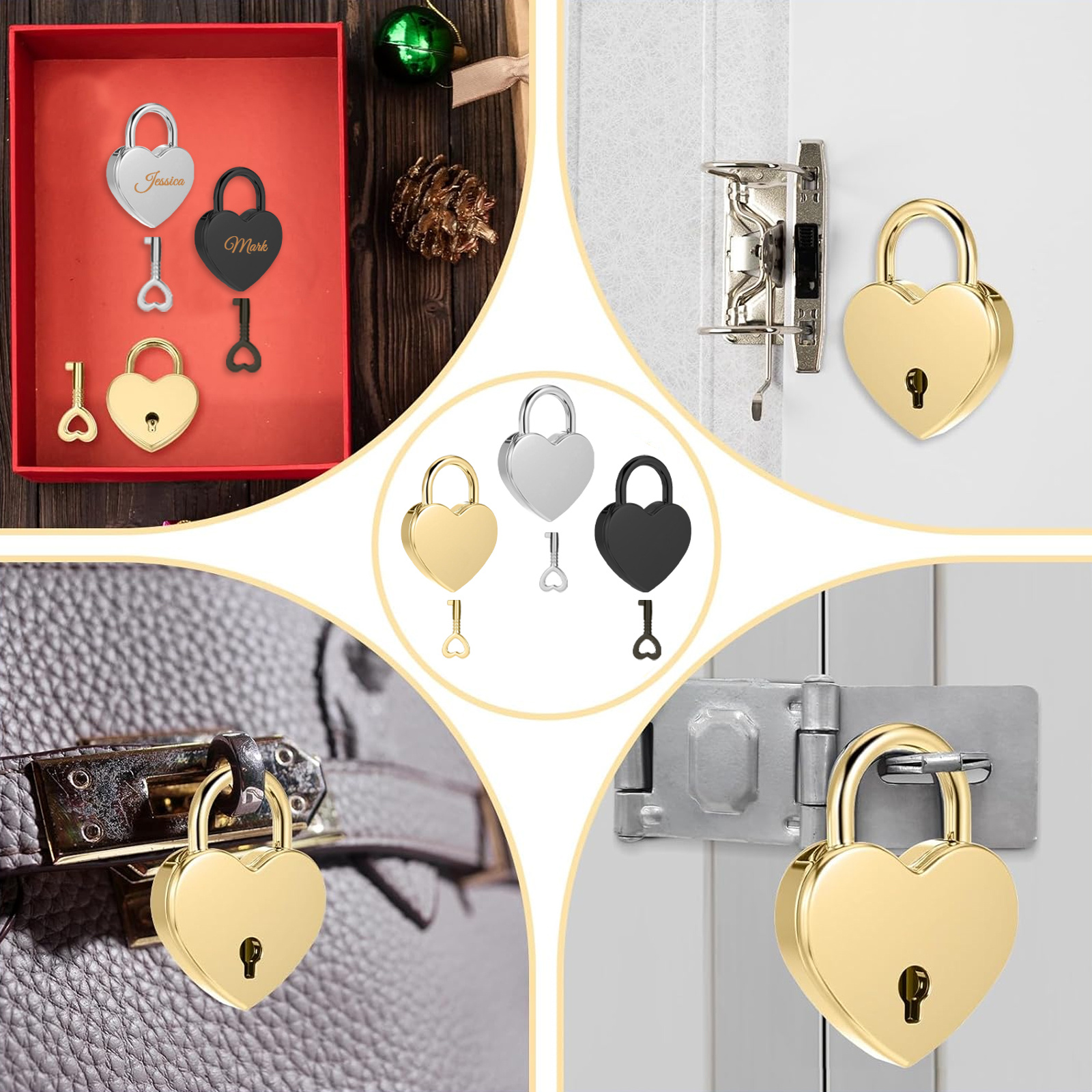 Customized Mini Heart-Shaped Padlock with Key for Necklaces